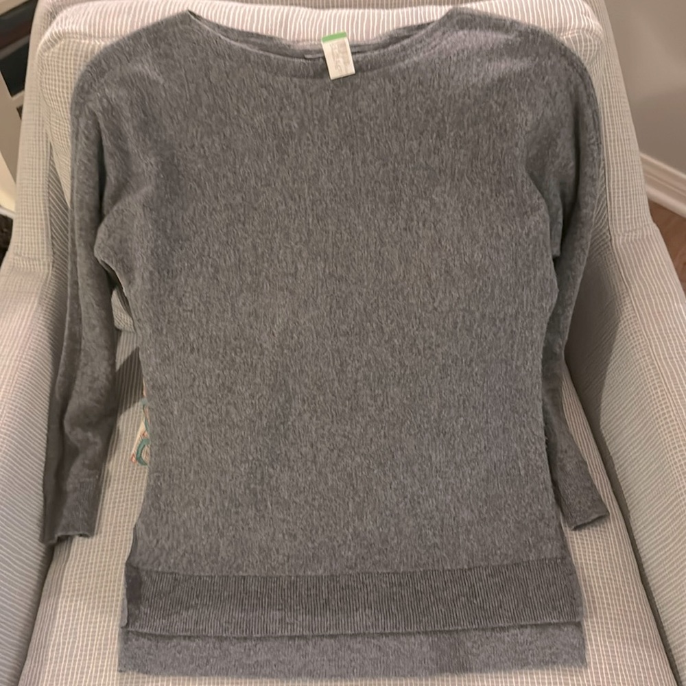 VINCE HEATHERED CHARCOAL GRAY LADDER STITCH BOATNECK CASHMERE SWEATER